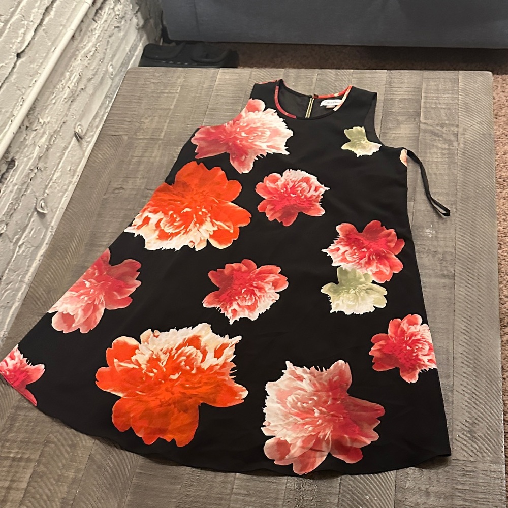 Calvin Klein Black Dress with Red and Pink Floral Print
